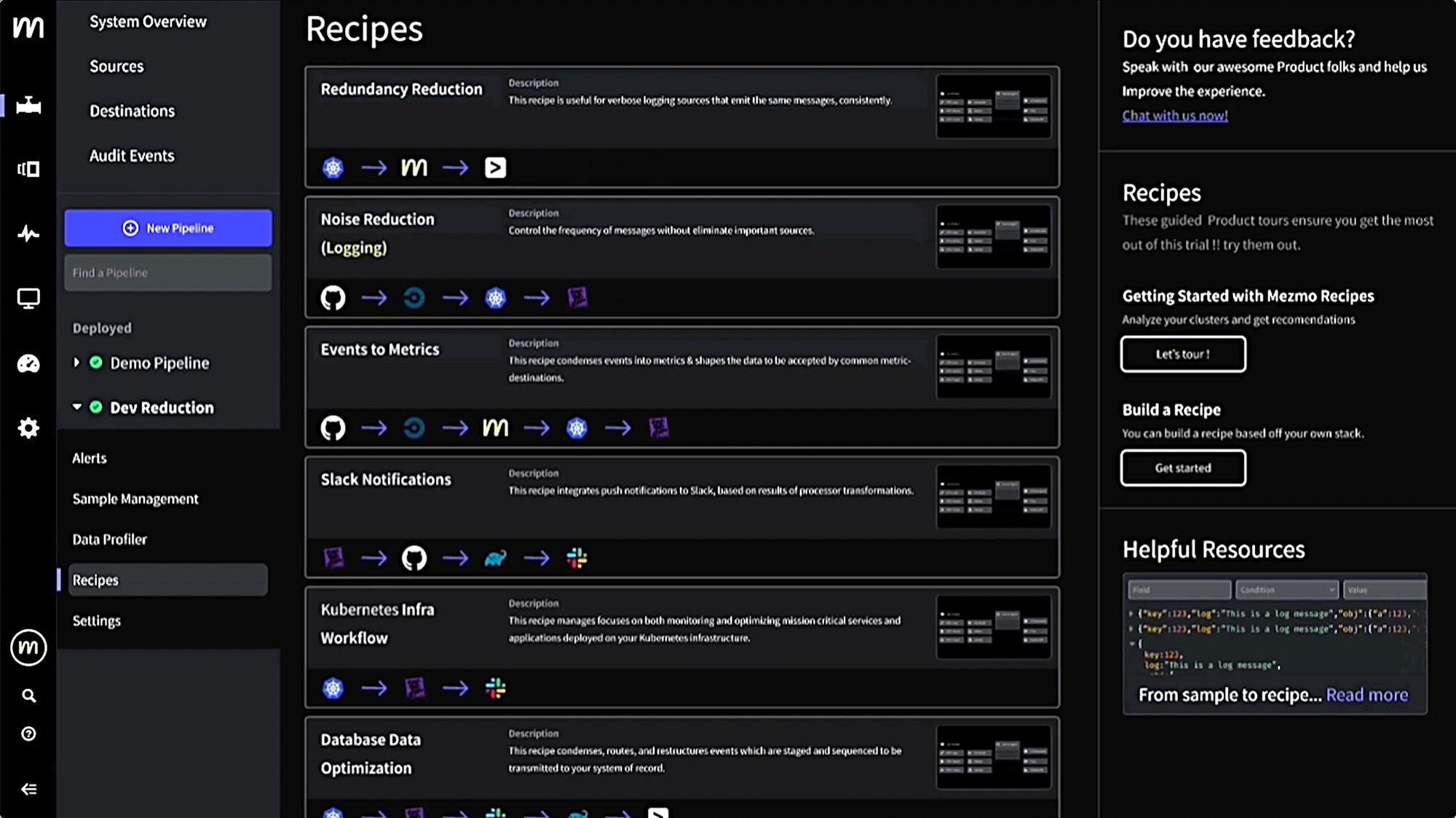 Recipes Static Screen from Demo 